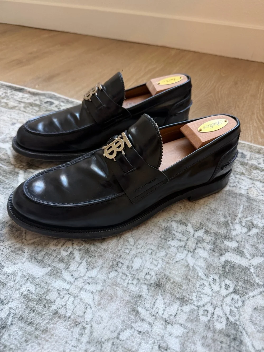 Burberry Men’s TB Buckle Black Leather Loafer Size 44